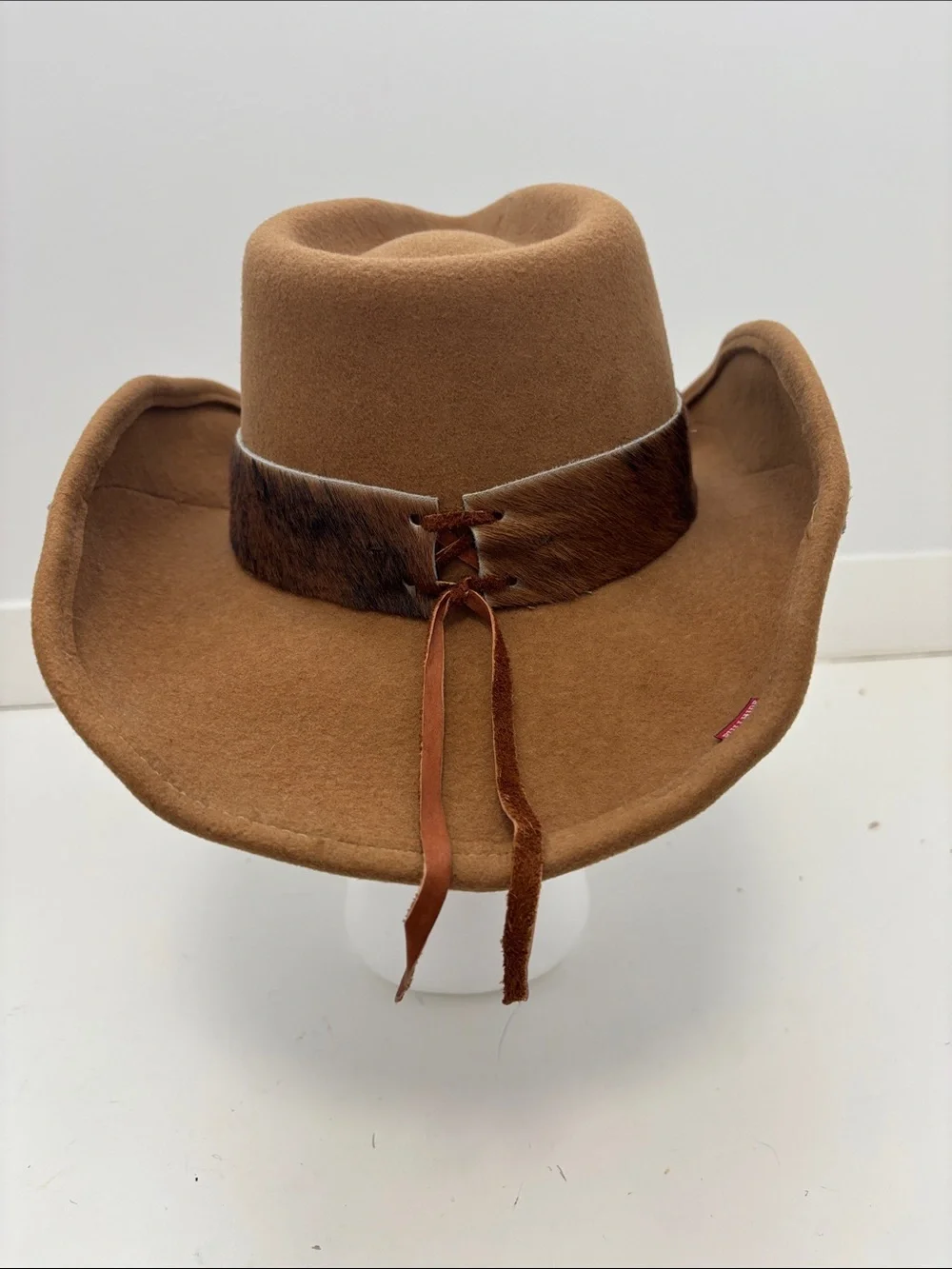 Women's Brown Felt Western Cowboy Hat with Embroidered Trim